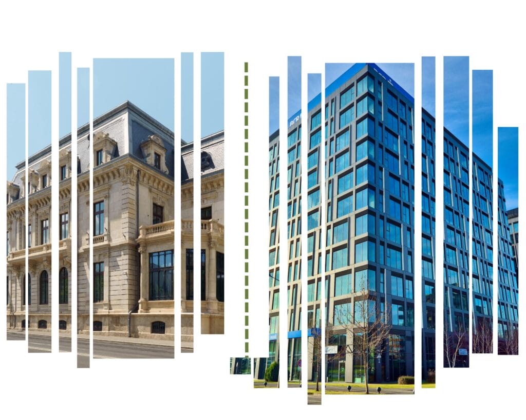 Vila Bucharest and Class A Office Bucharest comparison – modern villa and office tower in Bucharest